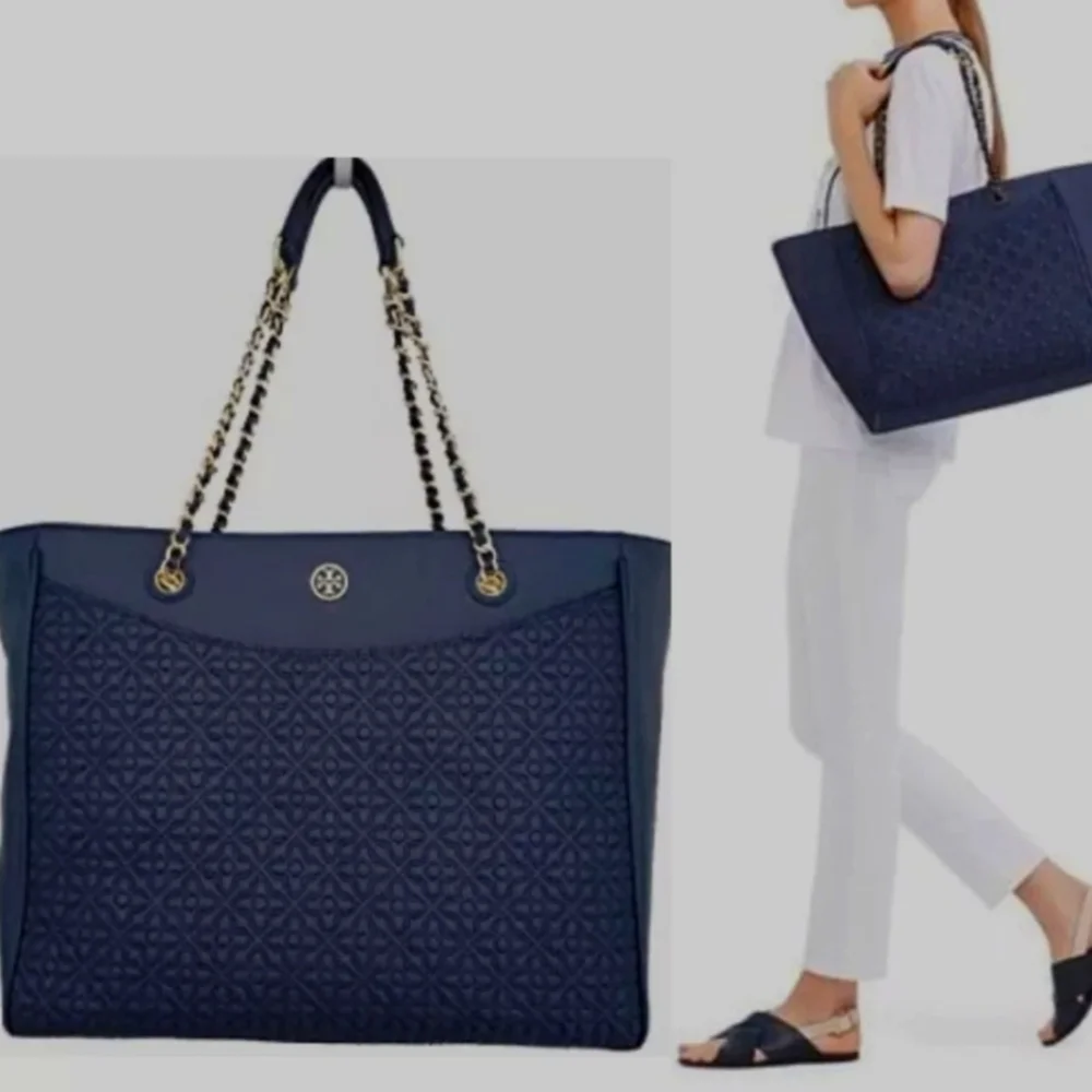 Tory Burch Bryant Tote with Matching Wallet Navy Blue - Picture 3 of 16